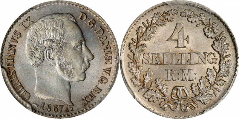 DENMARK. 4 Skilling Rigsmont, 1867-RH. Copenhagen Mint. Christian IX. PCGS MS-65...