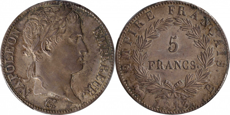 FRANCE. 5 Francs, 1813-B. Rouen Mint. Napoleon I. PCGS AU-58.
KM-694.2; Gad-584...