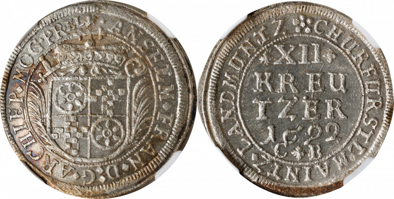 GERMANY. Mainz. 12 Kreuzer, 1692-CB. Anselm Franz. NGC MS-65.
KM-204.
Estimate...