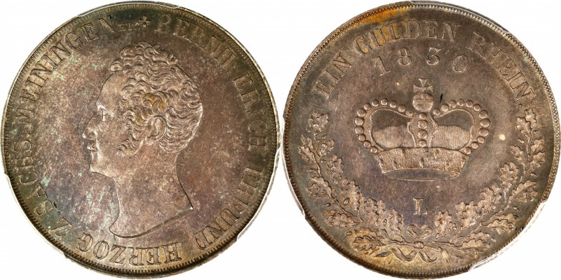 GERMANY. Saxe-Meiningen. Gulden, 1830-L. Bernhard II. PCGS MS-64.
KM-130. Fines...