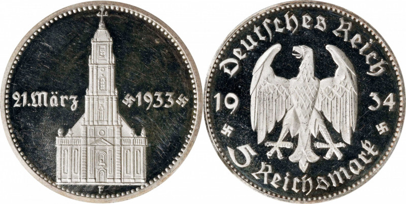 GERMANY. Third Reich. 5 Mark, 1934-F. Stuttgart Mint. PCGS PROOF-64 Deep Cameo....