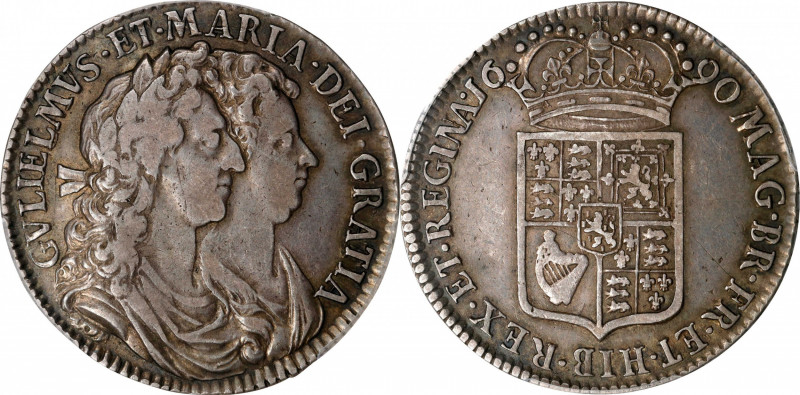 GREAT BRITAIN. 1/2 Crown, 1690. London Mint. William III & Mary II. PCGS VF-35....