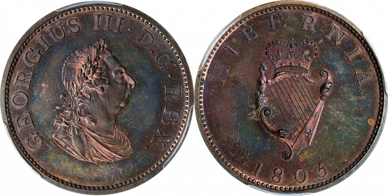 IRELAND. 1/2 Penny, 1805. Birmingham (Soho) Mint. George III. PCGS PROOF-64 Brow...