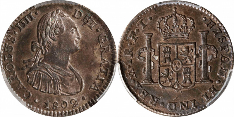 MEXICO. Real, 1802-Mo FT/M. Mexico City Mint. Charles IV. PCGS AU-58.
KM-81; Ca...