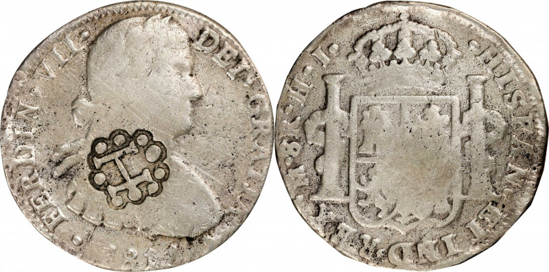 MEXICO. War of Independence. 8 Reales, ND (ca. 1820). FINE.
M-Countermark combi...