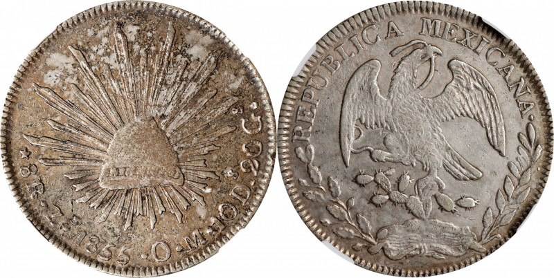 MEXICO. 8 Reales, 1855-Zs OM. Zacatecas Mint. NGC AU-50.
KM-377.13; DP-Zs35.
E...