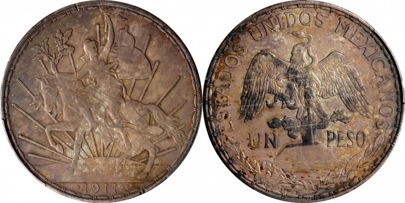 MEXICO. Peso, 1911. Mexico City Mint. PCGS AU-55.
KM-453. Caballito type; long ...