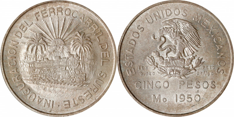 MEXICO. 5 Pesos, 1950-Mo. Mexico City Mint. PCGS MS-65.
KM-466. Struck to comme...