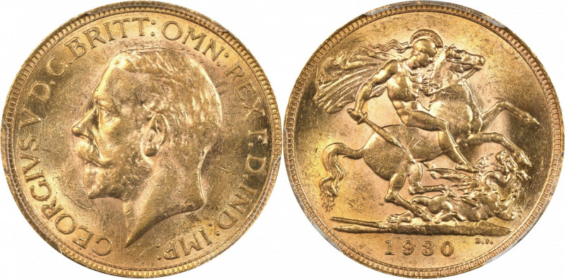 SOUTH AFRICA. Sovereign, 1930-SA. Pretoria Mint. George V. PCGS MS-62.
S-4005; ...