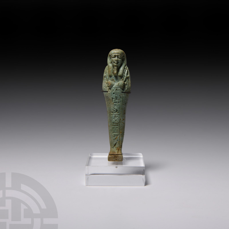 Egyptian Glazed Shabti of Weni Son of Merhoritef Late Period, 26th Dynasty, 665-...