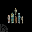 Egyptian Glazed Shabti Collection 21st Dynasty-29th Dynasty, circa 950-400 B.C. A mixed group of five shabtis of various sizes and periods, including ...