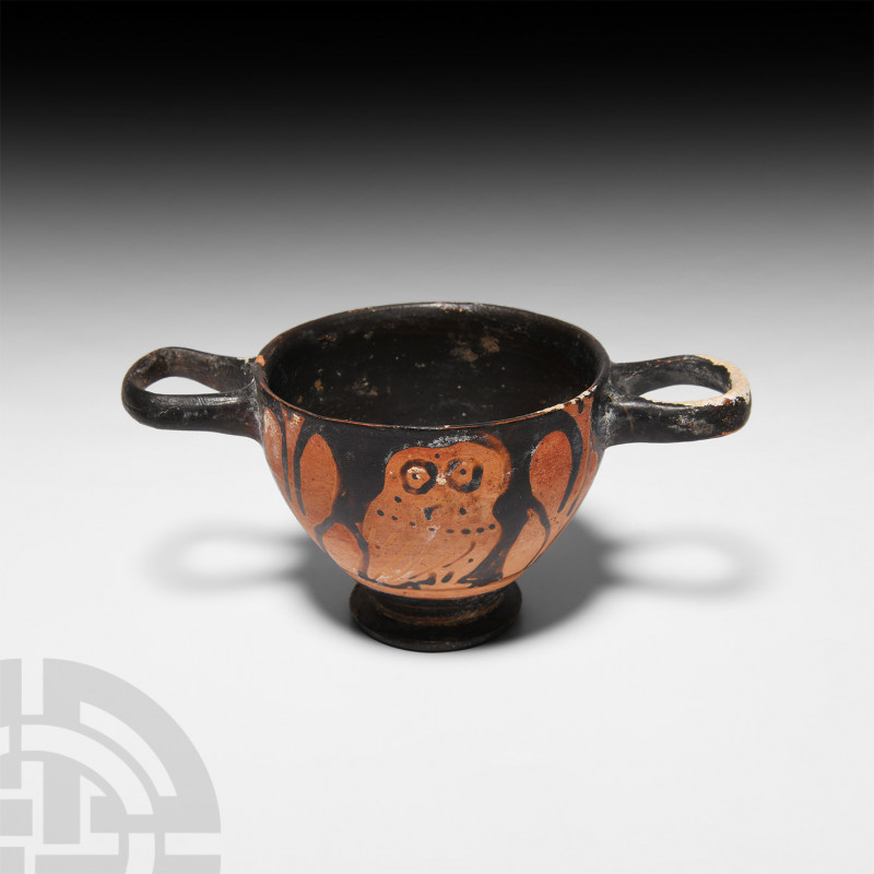 Greek Red Figure Skyphos with Owls 5th-4th century B.C. A terracotta red figure ...
