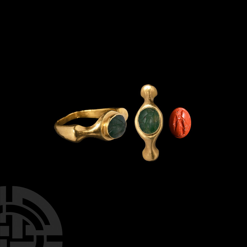 Roman Gold Ring with Emerald Gemstone of a Goddess Late 2nd-early 3rd century A....