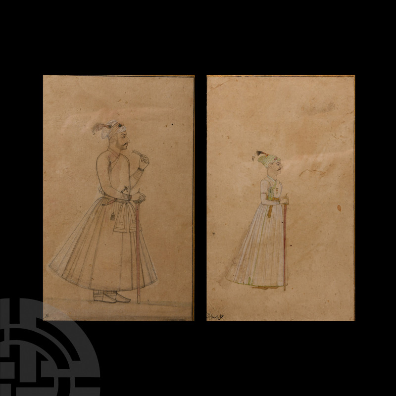Framed Persian Watercolour Painting Pair by Assad Irani Early 19th century A.D. ...