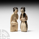 Chinese Jin Cizhou Ware Lady Attendant Figurines Jin Dynasty, circa 12th-mid 13th century A.D. A charming pair of Cizhou stoneware lady attendant figu...