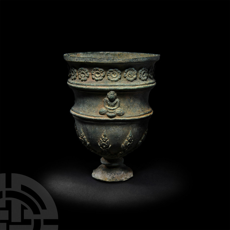 Gandharan Flaming Chalice with Seated Buddhas Circa 3rd century A.D. or later. A...