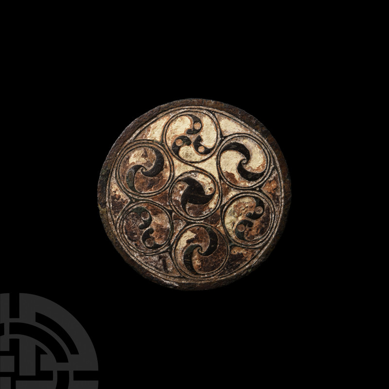 Anglo-Saxon Bowl Mount with La Tene Style Roundels 6th-7th century A.D. A bronze...