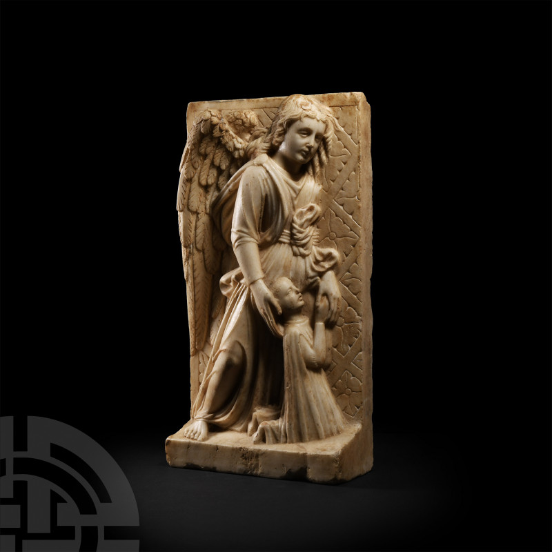 Medieval Marble Relief of an Angel and a Donor Italy, Venice or Veneto, 1490-150...