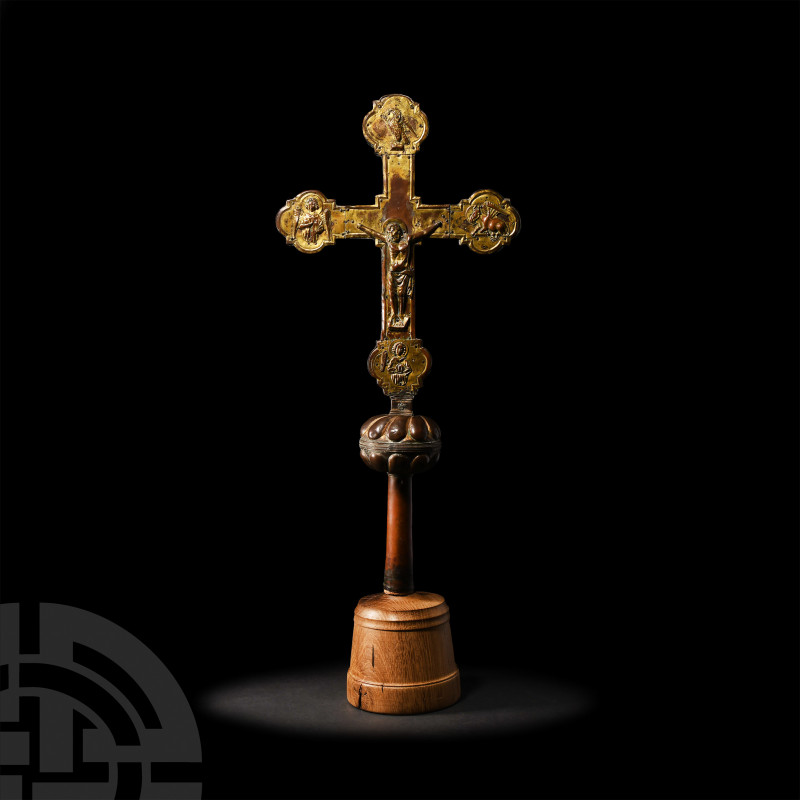 Medieval Processional Cross North Italy, 15th century A.D. and later. A gilt cop...