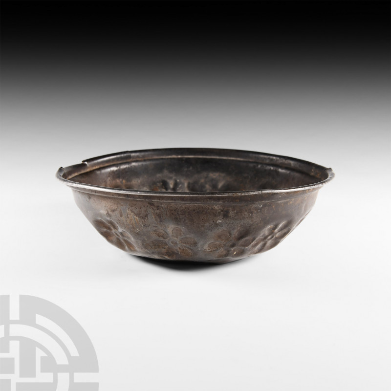 Medieval Silver Bowl with Flowers 16th century A.D. or earlier. A dipping bowl r...