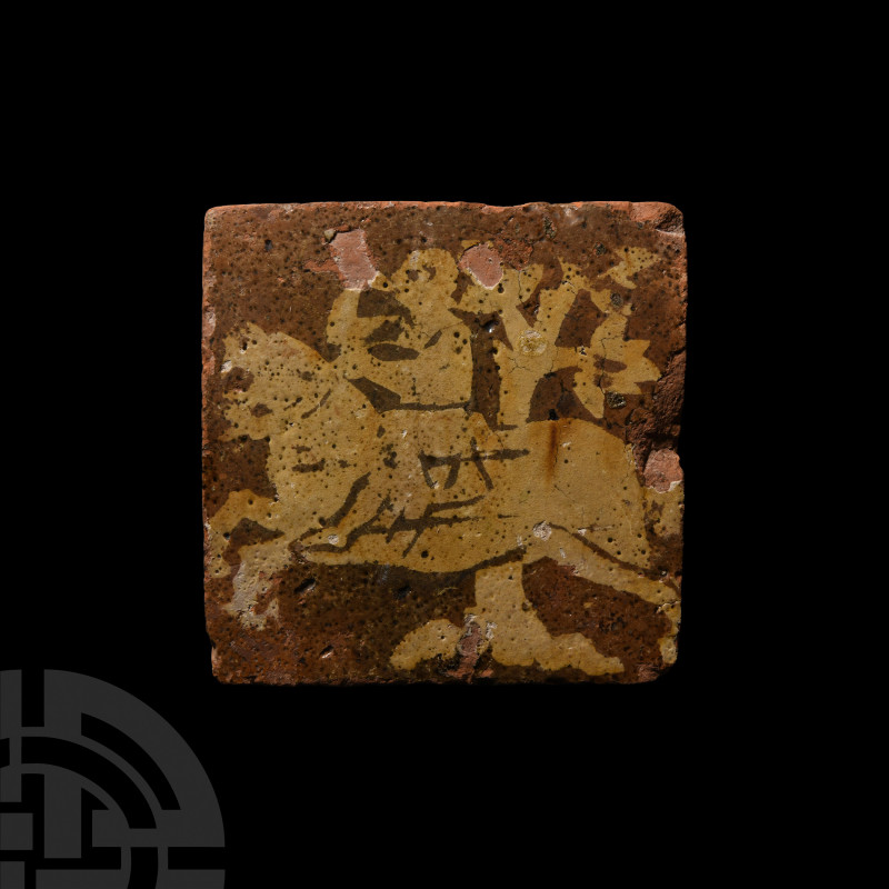 Medieval French Tile with Galloping Huntsman France, late 15th-early 16th centur...