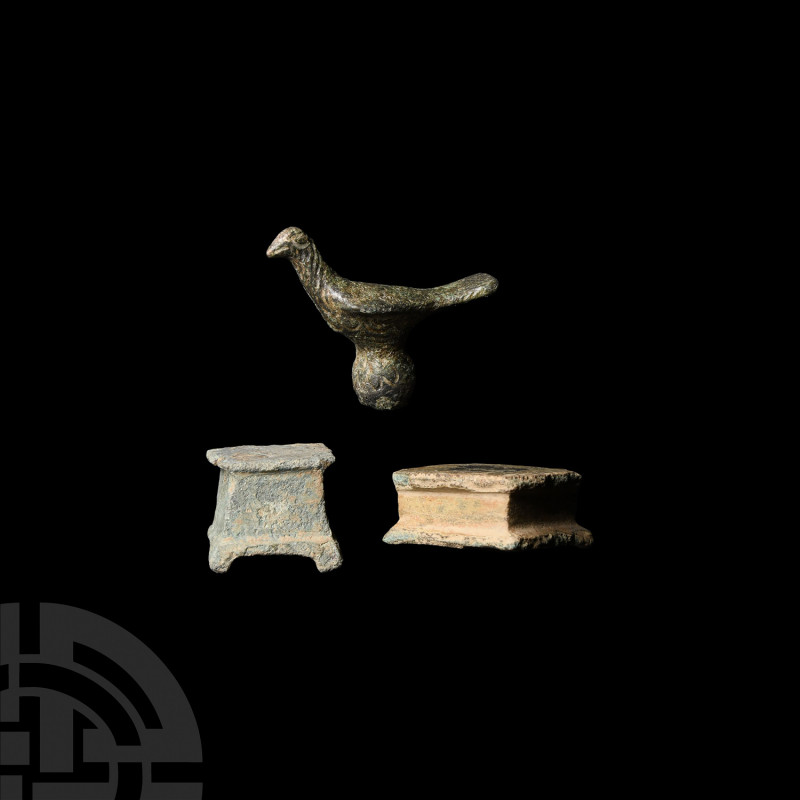 Roman Statuette Bases and Bird Mount Group 1st-2nd century A.D. A bronze group c...