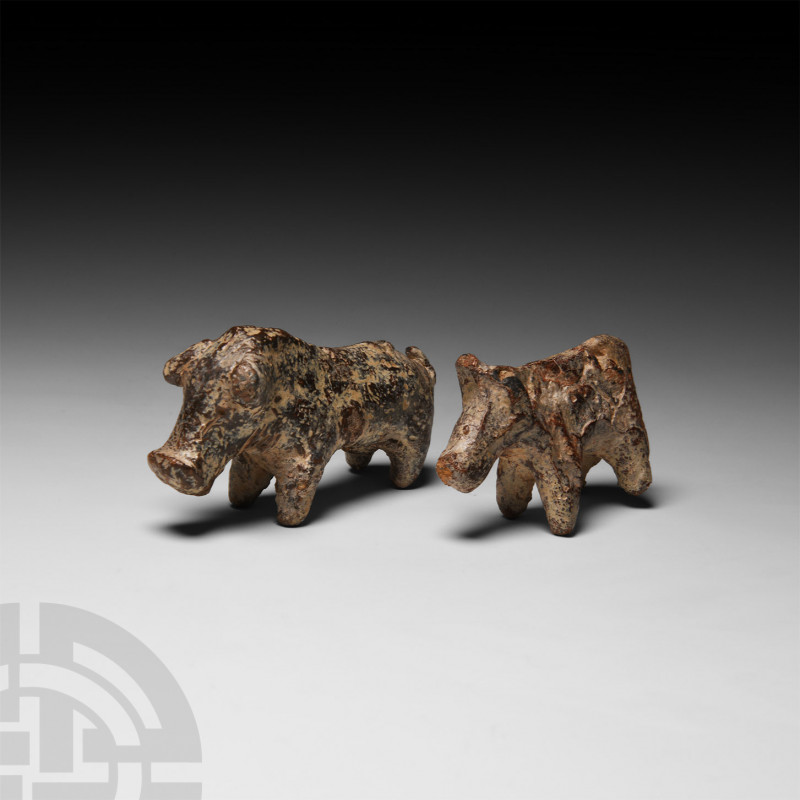 Roman Lead Boar Figure Pair 1st-4th century A.D. A pair of lead wild boar figure...