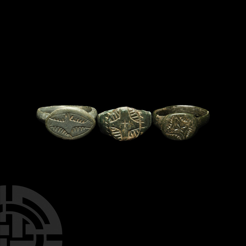 Byzantine and Other Ring Group Circa 10th-13th century A.D. A trio of bronze fin...