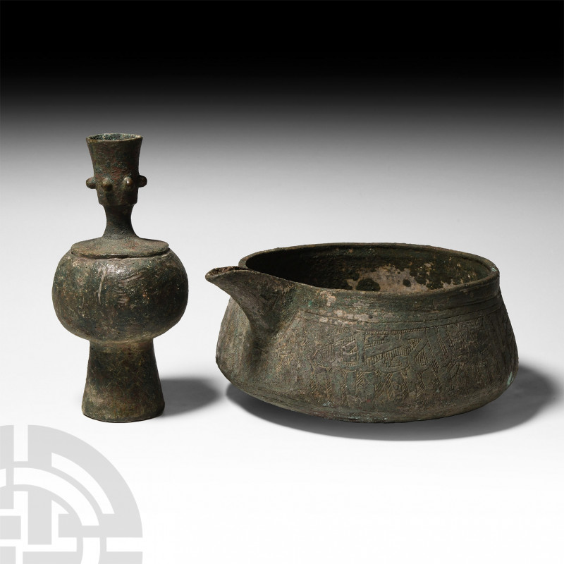 Western Asiatic Vessel Group Circa 14th century A.D. A group of two copper-alloy...
