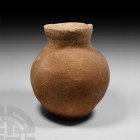 Bronze Age Holy Land Jar 4th-3rd millennium B.C. An early Bronze Age (phase 1) globular ceramic jar with broad slightly flared neck. 2.05 kg, 24 cm hi...