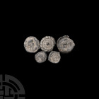 Nabataean Lead Tessera Collection 3rd-1st century B.C. A group of five lead tesserae with geometric and figural designs on one or both faces. 11.9 gra...
