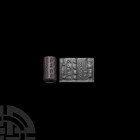Old Babylonian Cylinder Seal with Deity 2nd millennium B.C. A haematite cylinder seal with a standing deity wearing a horned headdress, before him a c...