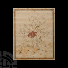 Framed Persian Watercolour Painting Late 19th-early 20th century A.D. A painting of a mother and child seated on grass amongst flowers, wispy tree gro...
