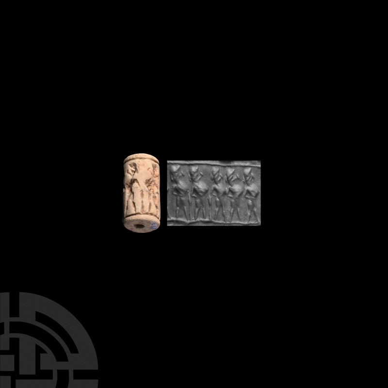 Mesopotamian Cylinder Seal with Advancing Figures 2nd millennium B.C. A frit cyl...