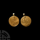 Pseudo-Venetian Gold Coin Pendant After 1413 A.D. A gold pendant formed from a pseudo ducat coin copying an issue of the doge Michael Steno (1400-1413...