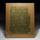 Safavid Framed Textile Fragment 17th century A.D. An irregular linen textile panel with silken embroidery in an overall design of floral and foliage r...