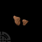 Uruk Proto-Cuneiform Tablet Pair Late Uruk Period, 3500-3100 B.C. A pair of proto-cuneiform pictographic tablet sections, showing clear markings and s...