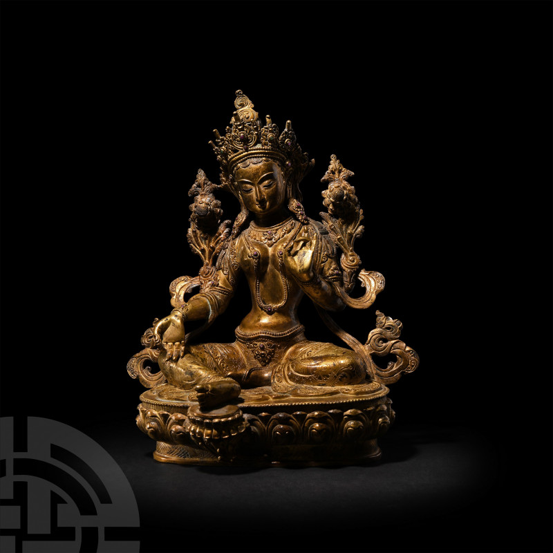 Sino-Tibetan Gilt Tara Figure 20th century A.D. A gilt bronze crowned Tara figur...