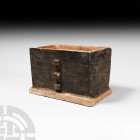 Chinese Ming Model Chest Ming Dynasty, 1368-1644 A.D. or later. A ceramic model chest with external faces divided into three compartments delineated w...