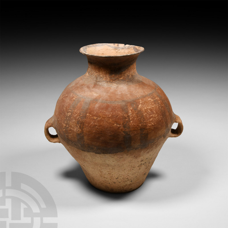 Chinese Neolithic Painted Jar 3rd millennium B.C. A ceramic jar with piriform bo...