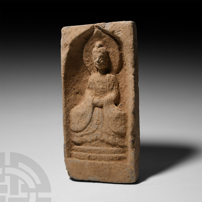 Chinese Wei Buddha Brick Northern Wei Dynasty, 386-534 A.D. A rectangular cerami...