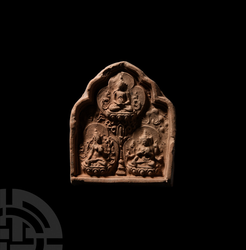 South East Asian Terracotta Plaque with Deities 20th century A.D. or earlier. A ...