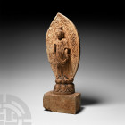 Chinese Wei 'Style' Alabaster Stele Circa 19th century A.D. An alabaster stone stele composed of a rectangular plinth supporting a Buddha figure stand...