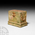 Chinese Chest Model Ming Dynasty, 1368-1644 A.D. A green-glazed ceramic model chest with amber-glazed handles, clasp and hinges, with moving objects s...