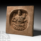 Chinese Song Tile with Six-Armed Deity Song Dynasty, 960-1279 A.D. A square ceramic tile with six-armed deity seated on a lotus flower base within an ...