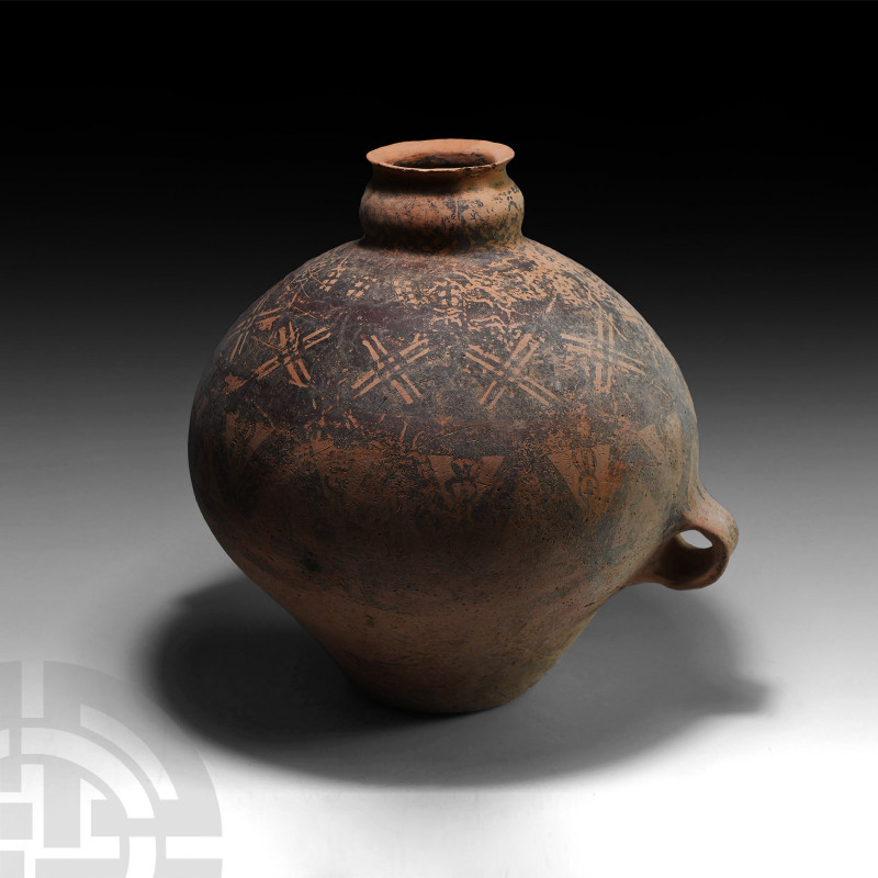 Chinese Neolithic Painted Jar 3rd millennium B.C. A ceramic jar with piriform bo...