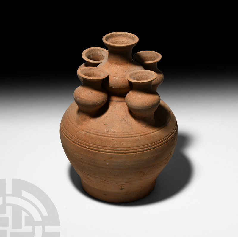 Chinese Han Terracotta Hu Late 3rd century A.D. A terracotta quintuple spouted h...