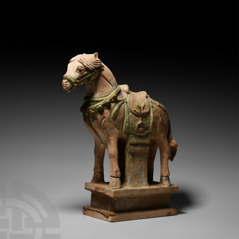 Chinese Ming Saddled Horse Ming Dynasty, 1368-1644 A.D. A part-glazed ceramic ho...