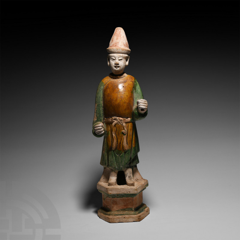 Chinese Ming Glazed Attendant Figure Ming Dynasty, 1368-1644 A.D. or later. A gl...