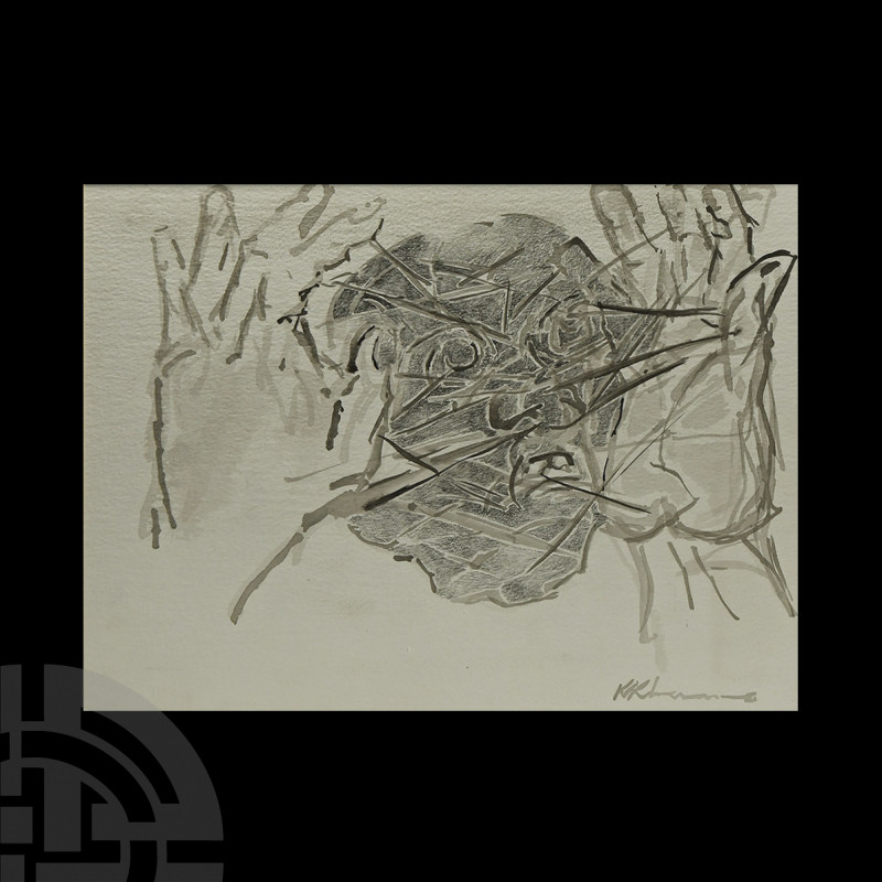 Krishan Khanna Hand Sketch 19th-20th century A.D. A framed sketch of hands; attr...